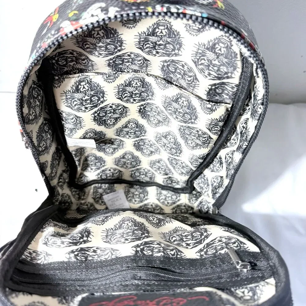 Ed Hardy Black Faux Leather Tattoo Print Mini Backpack/Sling Crossbody Bag NWT